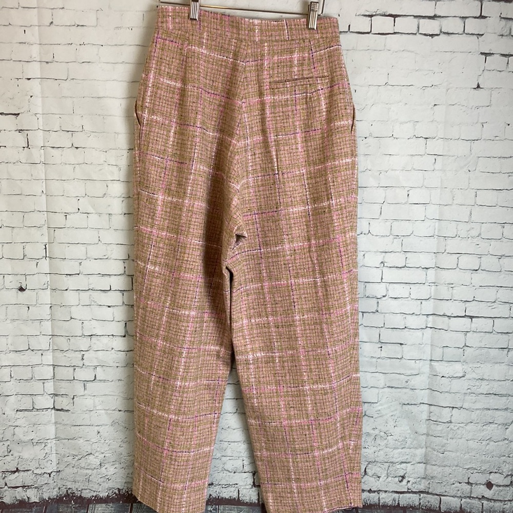 Natasha Zinko Pleated High Waist Pink Plaid Wool Blend Trousers - Picture 10 of 15